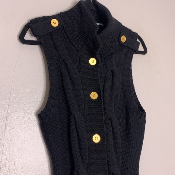Marciano Wool Vest Black Knit Weave gold button front large women’s - Picture 3 of 6